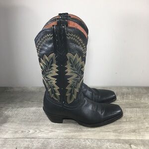 Rocky Western Cowboy Black Leather Women's Square Toe Cowgirl Boots Size 7